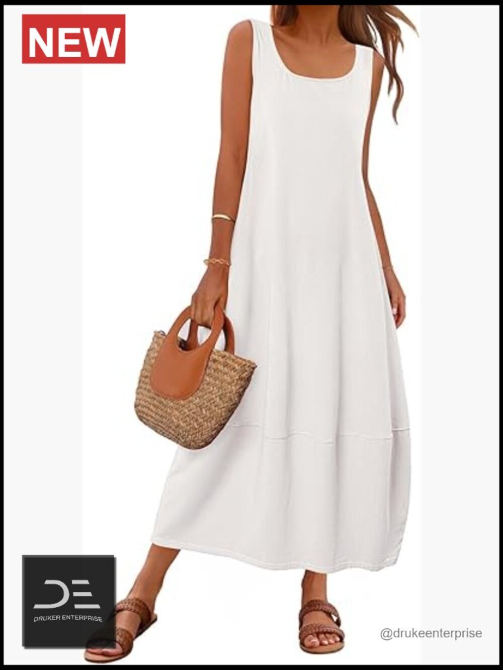 Women's Boho Maxi Sundress Sleeveless Scoop Neck Loose Tank Dress